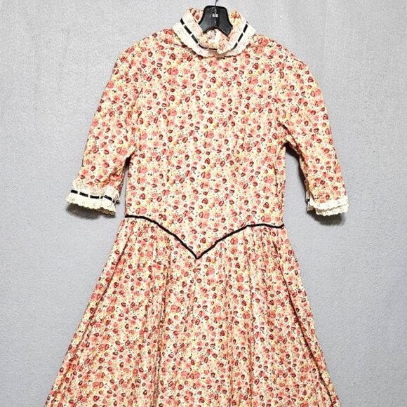 Calico Floral VTG Cottagecore Prairie Dress Farmhouse Country Pilgrimage Reenact - Picture 1 of 6